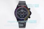 Swiss Replica Rolex Blaken Daytona Rainbow Crystal Bezel Black Watch 40MM